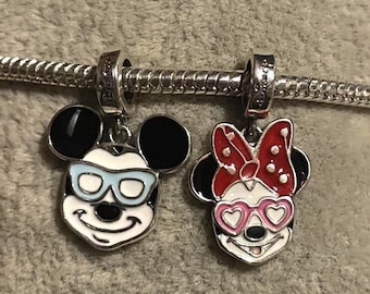 Disney Mickey Mouse Minnie Silhouette Dangle Charm , Mickey Charm , Minnie Charm , fits Pandora Bracelet , 925 Sterling Silver , choose