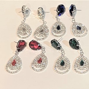 Crystal Rhinestone Teardrop Statement Earrings for Women , Clear Teardrop , Blue Teardrop , Red Teardrop , Green Teardrop