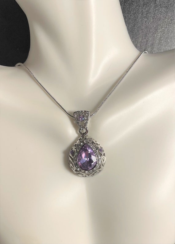 Crystal Teardrop Pendant Necklace Earrings Set , … - image 2