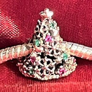 Glitter Christmas Tree Charm fits Pandora Bracelets , Crystal  CZ Charm , 925 Sterling Silver
