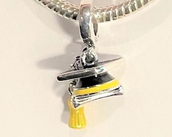 sterling Silver Graduation Diploma Cap Charm , Pandora Style charm , Graduate Charm , Congratulations Graduation Dangle Charm , gift for her
