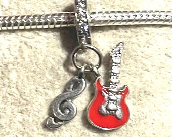 Guitar Music Note Charm , Fits Pandora Bracelets ,Guitar , Instrument , Music , 925 Sterling Silver , gift for her
