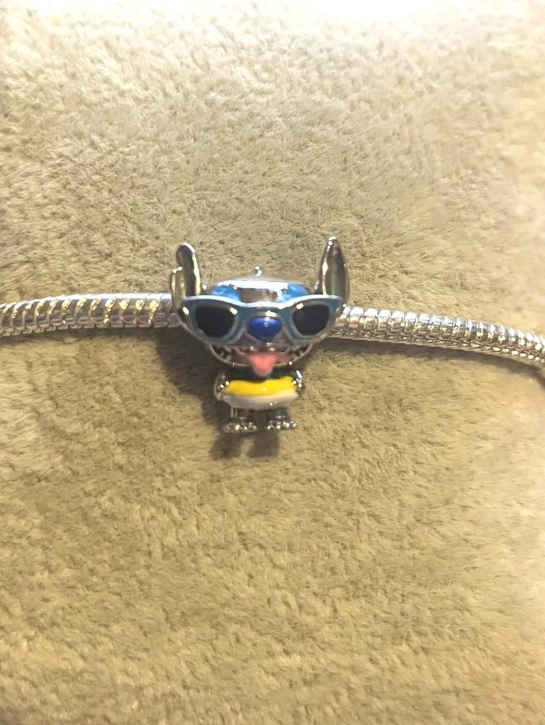 Sterling Silver Stitch pool float Charm ,Lilo & Stitch , Cartoon Charm , Charm for Bracelets , 925 Sterling Silver , gift for her image 2