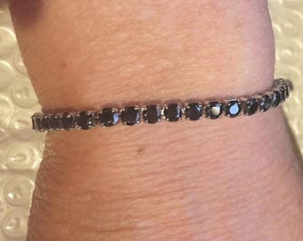 Black CZ Tennis Bracelet , Gemstone Bracelet , 4 / 6 mm Dainty Bracelet , 6 3/4 " / 7" , Gift for Her