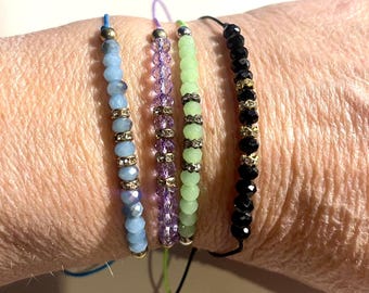 Dainty Faceted Crystal adjustable Bracelet,  Adjustable String Bracelet , Stackable Crystal Bracelet for women , Girls , Healing Bracelet
