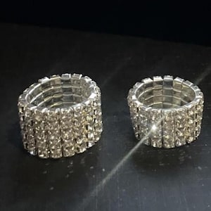 Wide Diamond Rhinestone Stretch ring , 4 row or 5 row , choose size , one size fits most