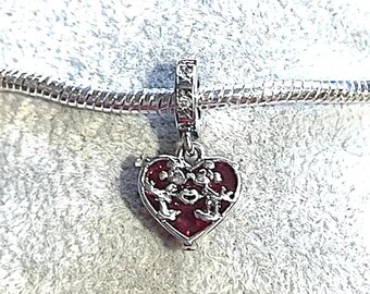 Mickey & Minnie Mouse Kiss Red Murano Glass Dangle Charm, charm for Bracelets , 925 Sterling Silver , gift for her