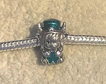 Green Shamrock Leprechaun Charm, St. Patrick's Day , Charm For Bracelets , 925 Sterling Silver , Gift for Her