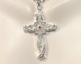 ★LECYTO★ Crystal Cross NecklaceSilver 31.