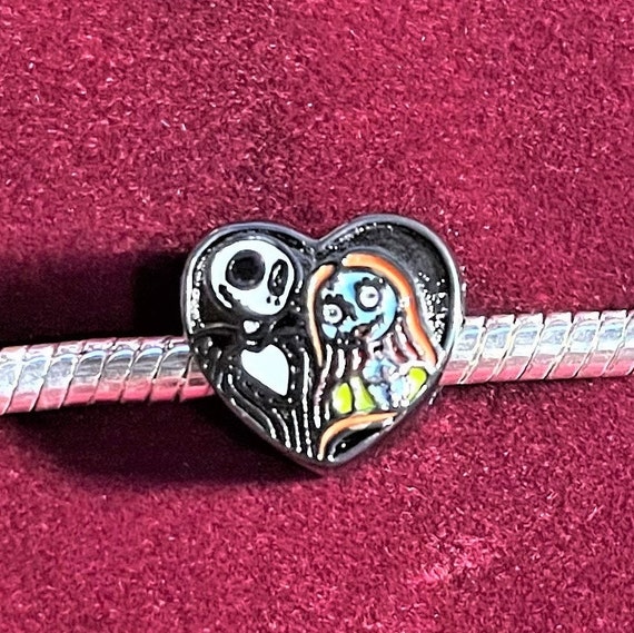Jack and Sally Skellington charm fits Pandora Bracelets Jack  Skellington Nightmare Before Christmas charm Black Heart Charm 925 SS