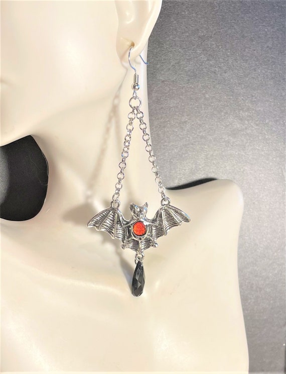 Gothic Bat Necklace & Earrings Set , Flying Bat J… - image 4