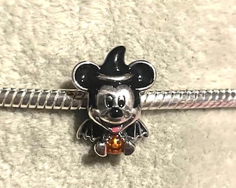 Mickey Mouse Halloween Pumpkin Charm , witch hat , cape , pumpkin , 925 Sterling silver , gift for her