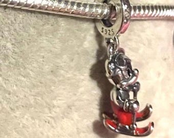 Mickey Mouse Skiing Charm  ,Mickey Mouse ,Charm fits Pandora Bracelet ,925 Sterling Silver ,gift for her