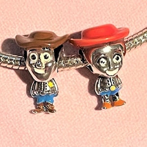 Toy Story Charms , Fits Pandora Bracelets , Cowboy Woody Charm , Cowgirl Jessie Charm , Toy Story , 925 Sterling Silver