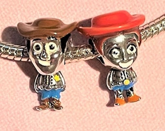 Toy Story Charms , Fits Pandora Bracelets , Cowboy Woody Charm , Cowgirl Jessie Charm , Toy Story , 925 Sterling Silver