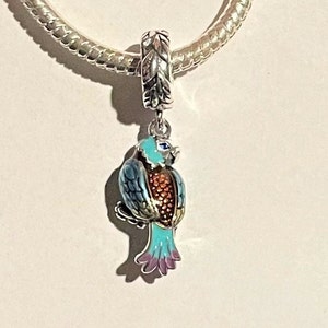 McCaw Parrot Dangle Charm , Fits Pandora Bracelets , Colorful Parrot Charm , Bird Charm , Rain Forest Charm , 925 Sterling Silver