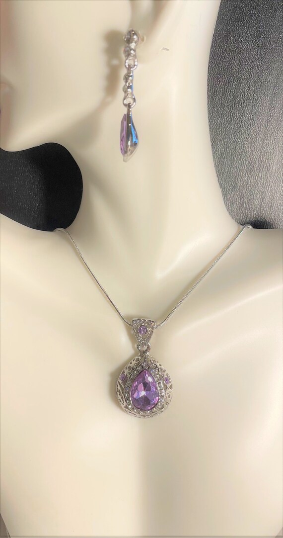 Crystal Teardrop Pendant Necklace Earrings Set , … - image 3