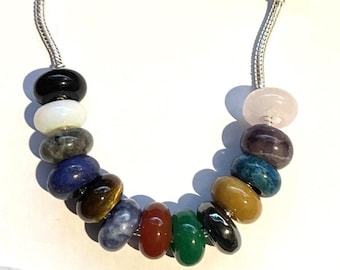 Natural Gemstone Charm ,fits Pandora Bracelets,Obsidian , Lapis Lazuli,Tiger eye,laboradite,Sodalite,Agate,Jade,Amethyst,Kyanite,Rose Quartz