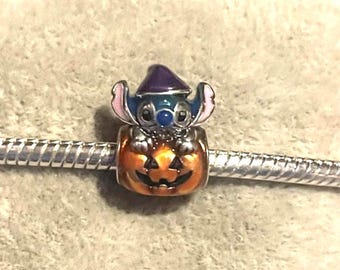 Sterling Silver Stitch Halloween Charm  ,Stitch Pumpkin ,witches hat ,Lilo & Stitch , Charm for Bracelets , 925 Sterling Silver,gift for her