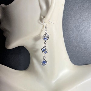 Crystal Floating Cube Dangle Drop Earrings , Green , Red , Clear , Pink , Blue , Silver Floating Dangle Earrings , Choose