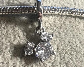 Disney Mickey Mouse Sparkling Head Silhouette Dangle Charm , Sterling silver, charm for Bracelets , 925 Sterling Silver , gift for her