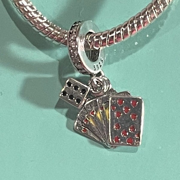 Poker Playing Cards Charm Fits Bracelet  , Dice Charm , Gambling , Casino Charm , 925 Sterling Silver