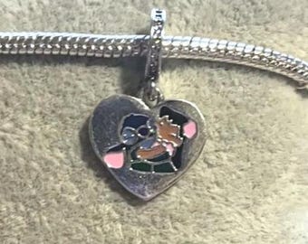 Lilo & Stitch Ohana heart Charm , charm Fits Pandora Bracelets , Lilo and Stitch Heart , Cartoon Charm , 925 Sterling Silver