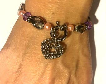 Swarovski Crystal Sister Friends Gemstone Charm Bracelet, Sister Friend Forever , pearls, 8 "