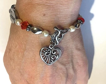 Swarovski Crystal Grandmother Gemstone Charm Bracelet, Love Grandmother Forever , pearls, 8 "