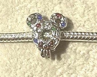 Mickey Mouse Christmas Wreath Charm , Charm for Pandora Bracelet , Double sided Charm , 925 Sterling Silver , gift for her