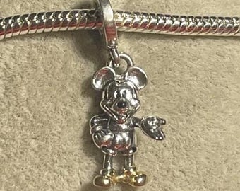 Disney 100th Anniversary Mickey Mouse Dangle Charm , Charm fits Pandora Bracelet , 925 Sterling Silver , 14K Gold , gift for her