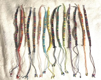 Handwoven Beaded woven Wood Ankle Bracelet, Macrame Boho Anklet, Adjustable tie on, beaded Anklet , One size fits most , choose