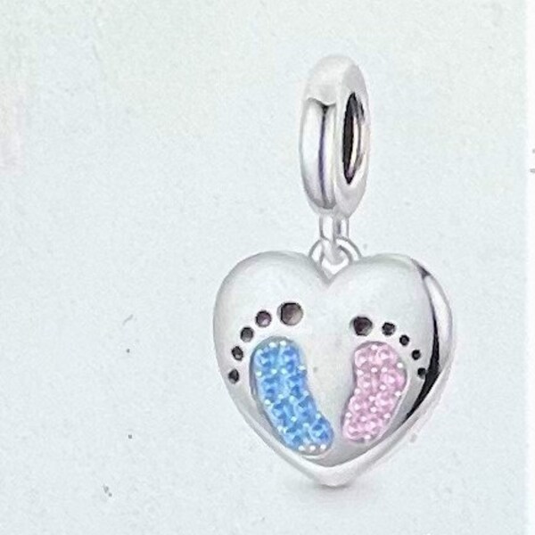 Sterling Silver Baby Feet In Heart Charm - Foto 9