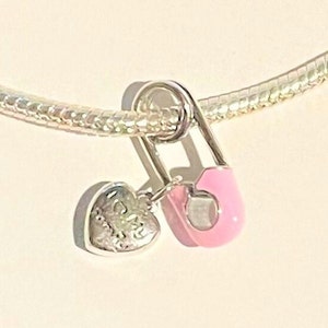 I Love My Family Charm , Fits Pandora Bracelets ,  I love my Baby Charm , Safety Pin Charm , Baby Girl Charm , 925 Sterling Silver