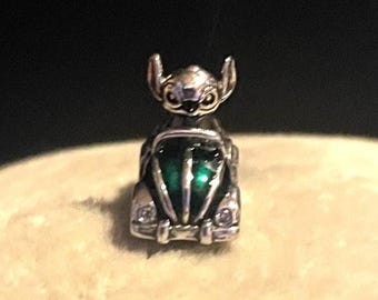 Sterling Silver Stitch and Car Charm  ,Lilo & Stitch , Cartoon Charm , Charm for Bracelets , 925 Sterling Silver , gift for her