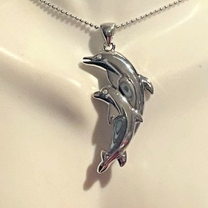 Abalone Shell Dolphins Necklace , Abalone Dolphin , Dolphin Duo Necklace , Crystal eyes , Abalone Jewelry for Women