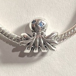 Octopus Charm , Fits Pandora Bracelets , Blue Crystal Octopus Charm , Ocean Charm , 925 Sterling Silver