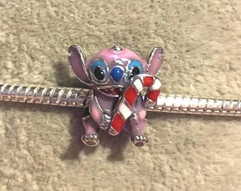 Disney Lilo & Stitch Candy cane Charm , Lilo and Stitch , Cartoon Charm , 925 Sterling Silver , gift for her