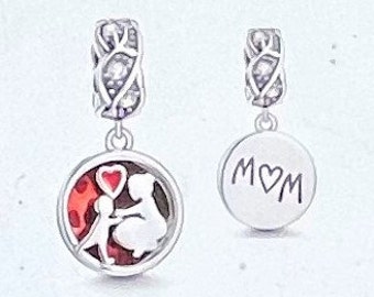 Mom Mother Charm , Fits Pandora Bracelets ,A Mothers Love , Family Charm , Son & Daughter Forever , Children Forever , 925 Sterling Silver