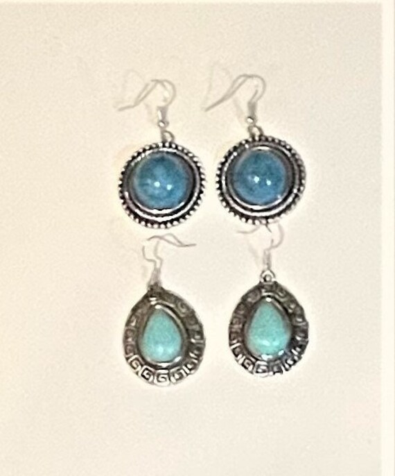 Turquoise Dangle Earrings , Pear Shaped Turquoise… - image 1