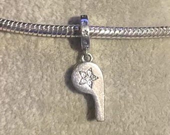 Whistle Charm , Fits Pandora Bracelets , Teacher Charm , Coach Charm , Police Charm , Sports charm , 925 Sterling Silver
