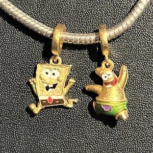 CARTOON CHARM Fits Pandora Bracelets , SpongeBob Charm , Patrick Charm , SquarePants , 925 Sterling Silver , Gold