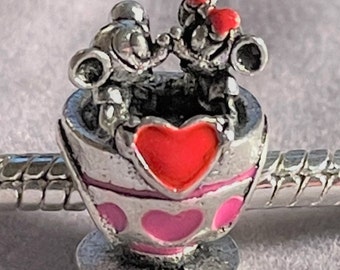 Mickey Mouse & Minnie Mouse Valentines charm fits Pandora Bracelets , Silver plated