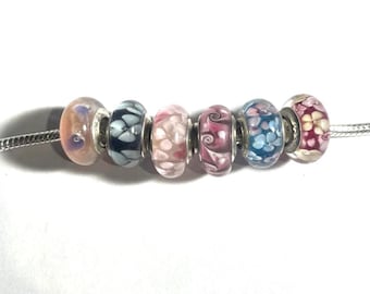 Charm en verre fleur de Murano, tourbillon de Murano, convient aux bracelets Pandora, argent sterling 925, cadeau pour elle, au choix