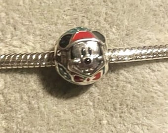 Disney Parks Mickey Mouse Happy Holidays Charm , Mickey Mouse Charm , fits Pandora Bracelet , 925 Sterling Silver , gift for her
