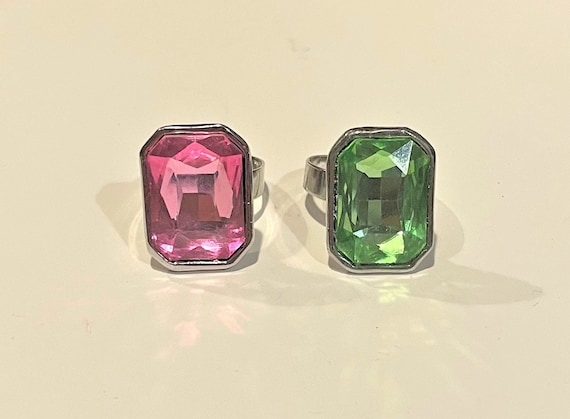 Large Adjustable Crystal Ring , Rectangle Cut Cry… - image 1