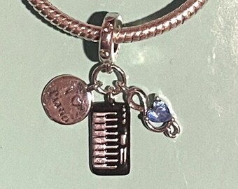 I Love Piano Keyboard Charm , Fits Pandora Bracelets , Instrument Charm , Music Charm , 925 Sterling Silver , gift for her