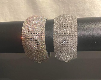 Rhinestone wide cuff Bracelet , 15 Row Crystal Rhinestone Bracelet , clear or iridescent