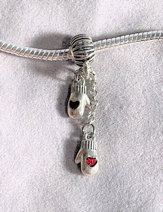 Two Winter Mittens Charm Sterling Silver Two Winter Mittens Charm Sterling Silver