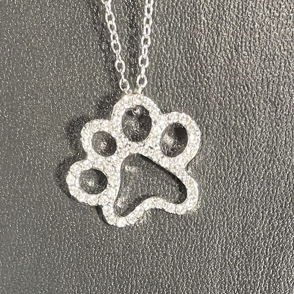 Swarovski Crystal Openwork Pawprint Necklace , Animal Necklace , Dog , Cat , Silver